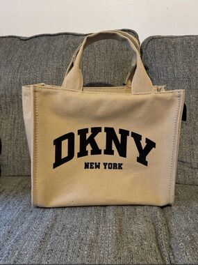 DKNY Beige Canvas Tote with Black Logo